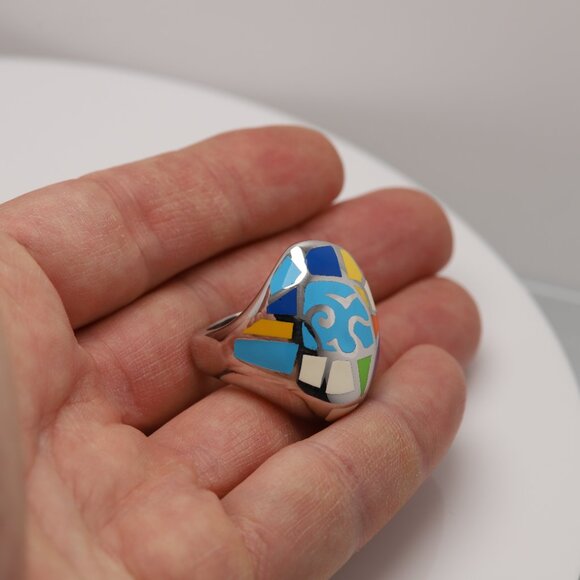 Art Ring Sterling Silver famous artist Enamel Inspired Artistic Ring - Picture 9 of 12